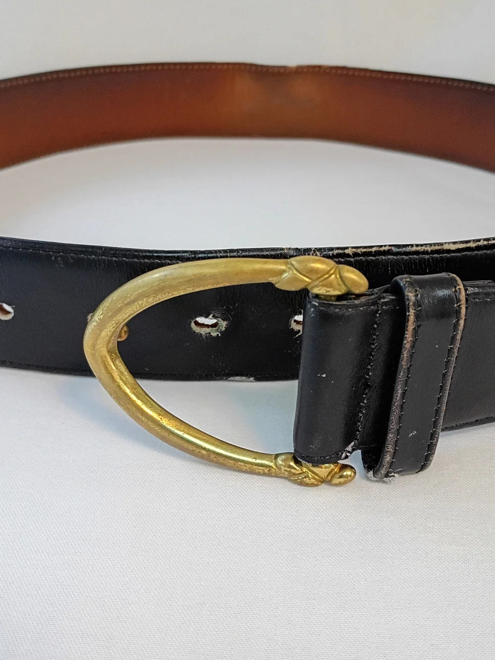 VTG COACH Belt Men's M Black French Calfskin Suede Lining Brass Buckle USA #3906